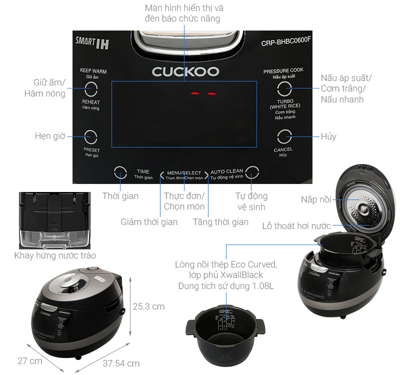 Nồi Cơm áp suất cao tần Cuckoo 1.08L CRP-BHBC0600F